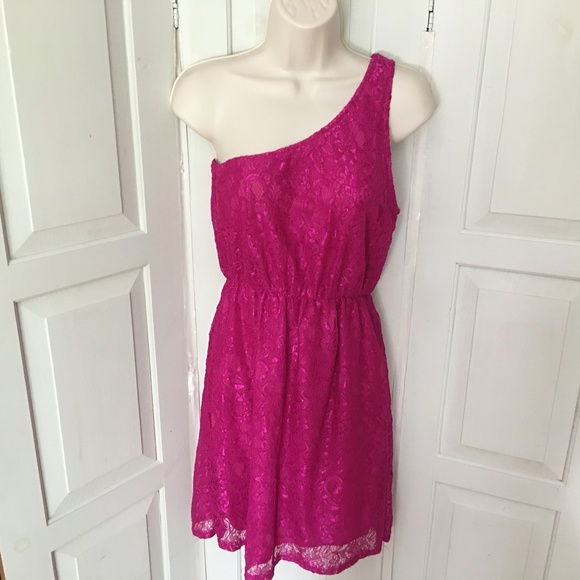 Buttons Francesca's Fuchsia One Shoulder Dress - Picture 1 of 12
